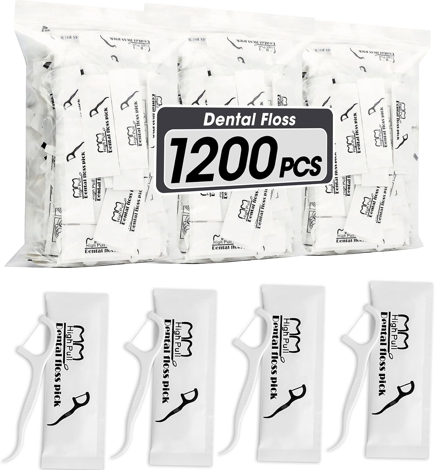AZEN 1200 Count Dental Floss Bulk, Individually Wrapped Floss Picks, Toothpicks Flossers for Adults, Ideal Travel Flossers for Deep Cleaning