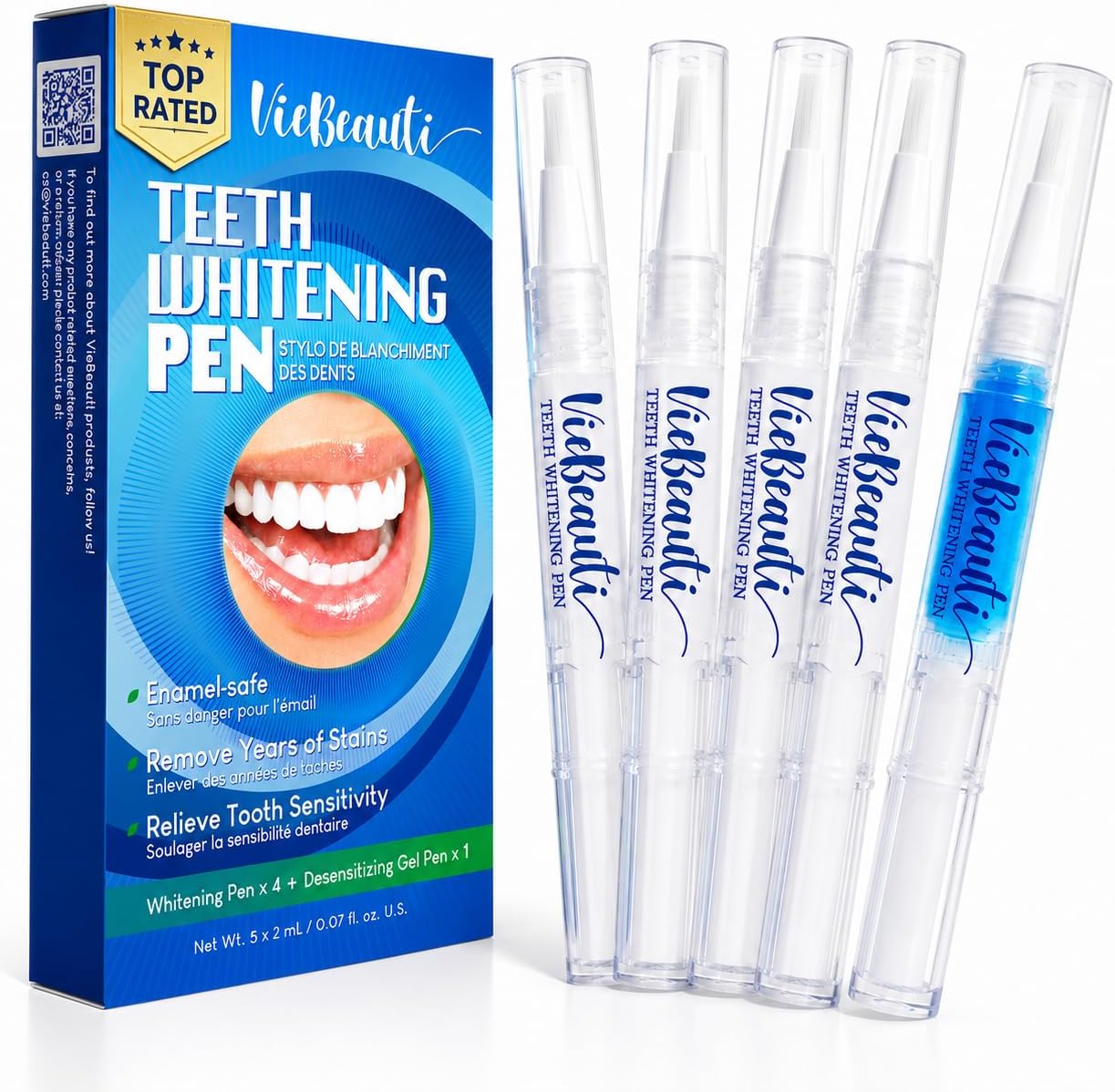 VieBeauti Teeth Whitening Pen Kit, 35% Carbamide Peroxide Gel, 5 Pack