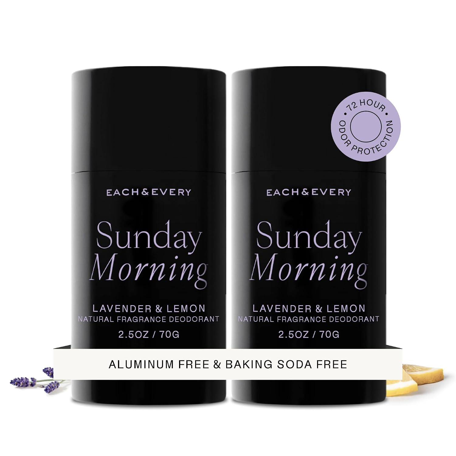 Each & Every Aluminum Free Deodorant for Women & Men, Lavender & Lemon - All Natural Deodorant for Sensitive Skin, EWG Verified - Clean, Baking Soda-Free, Plant-Based Fragrance - 2.5oz, 2 Pack