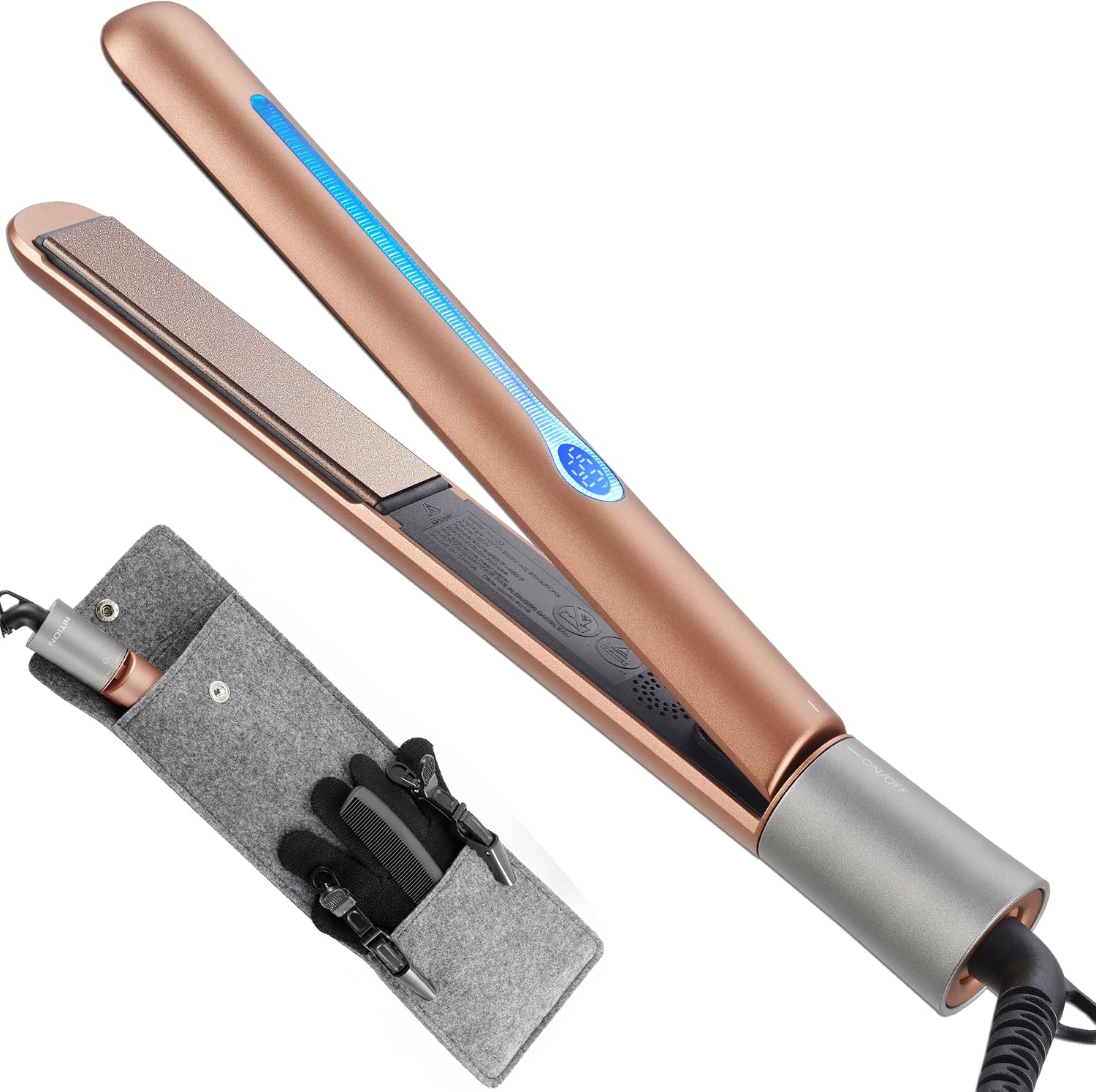 NITION Ceramic Tourmaline Hair Straighteners LCD Flat Iron MCH 10s Fast Heating Up. 1" Smooth 3D Floating Plate Healthy Straightening Tools. Travel Pouch Bag. Dual Voltage. Luxury Gift Box