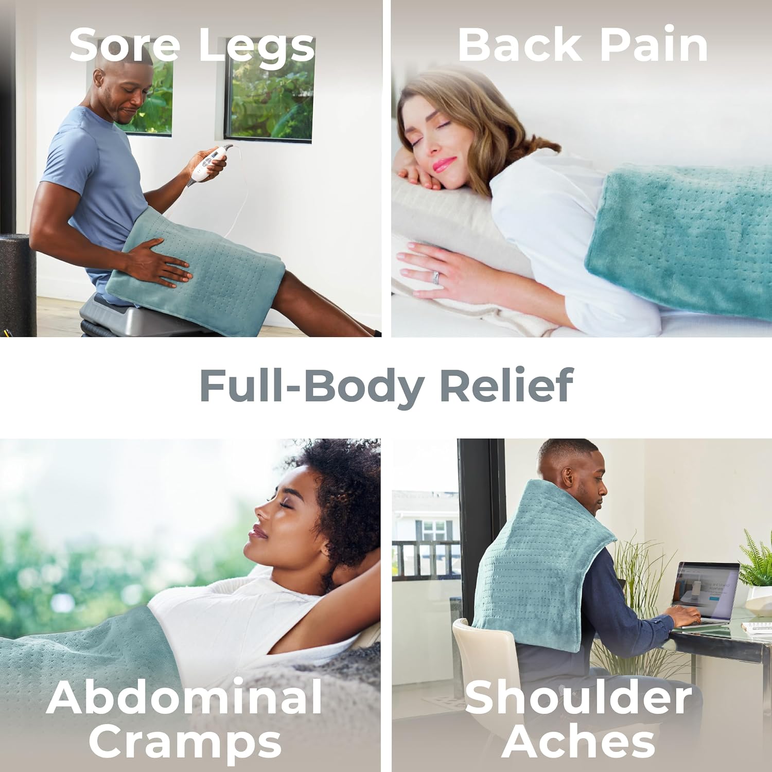 Pure Enrichment PureRelief Ultra-Wide Microplush Heating Pad - 20” x 24” XXL Size & 6 Heat Settings for Temporary Neck, Shoulder & Back Pain Relief - Moist Heat Option & Machine Washable (Sea Glass) - Image 3
