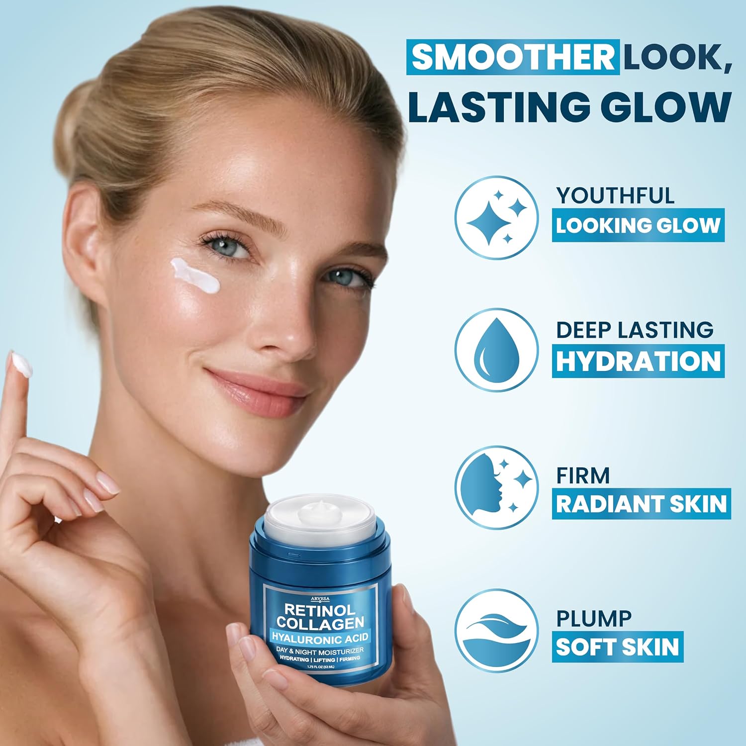 Retinol Cream for Face - Anti-Aging Moisturizer Wrinkle Cream with Collagen - Image 2
