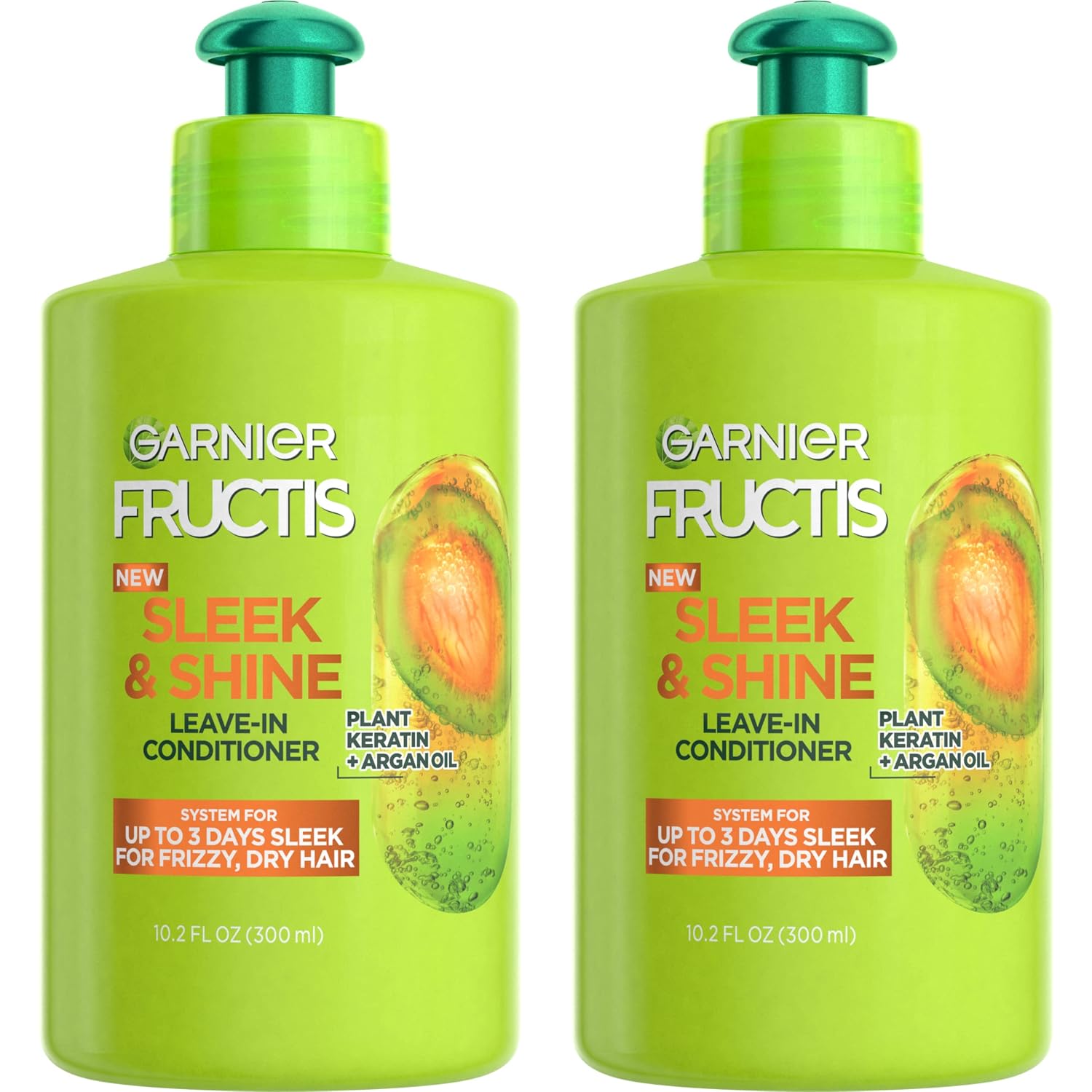 Garnier Fructis Sleek & Shine Leave-In Conditioner Cream, Anti-Frizz Hair Treatment with Plant Keratin + Argan Oil, Controls Frizz and Provides Smoothness For Frizzy, Dry Hair, 10.2 Fl Oz (Pack of 2)