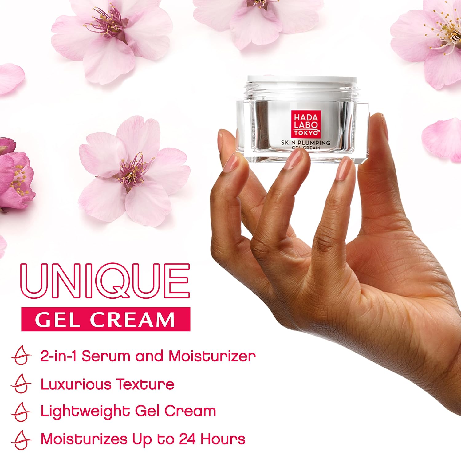Hada Labo Tokyo Plumping Gel Cream, Facial Moisturizer, Clinically Proven to Provide 24-Hour Moisture in One Use, Super HyaluronicAcid, Ceramides, Collagen, No Parabens, Dyes or Fragrance, 1.76 oz - Image 3