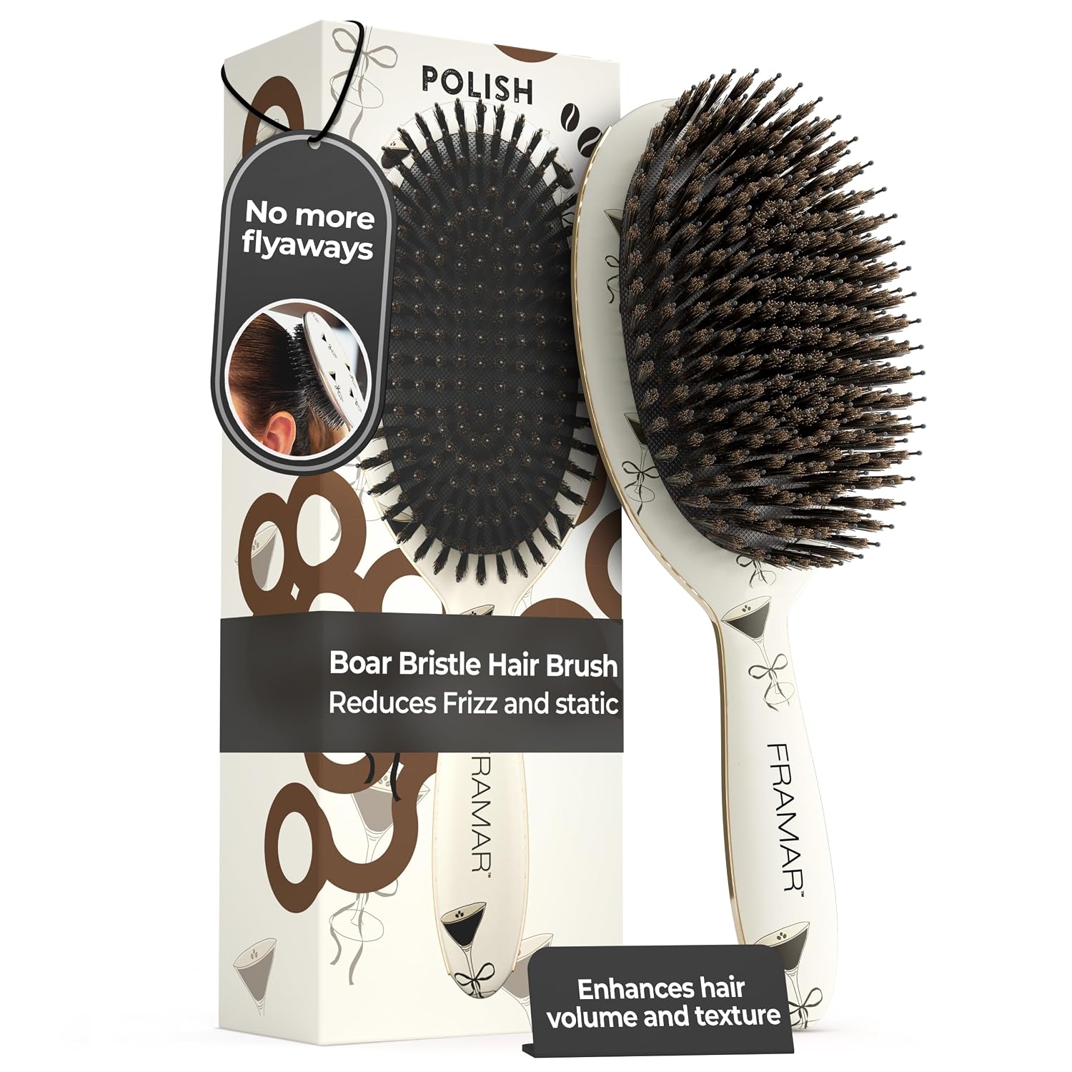 FRAMAR Soft Boar Bristle Hair Brush For Women, Boars Hair Brush For Women