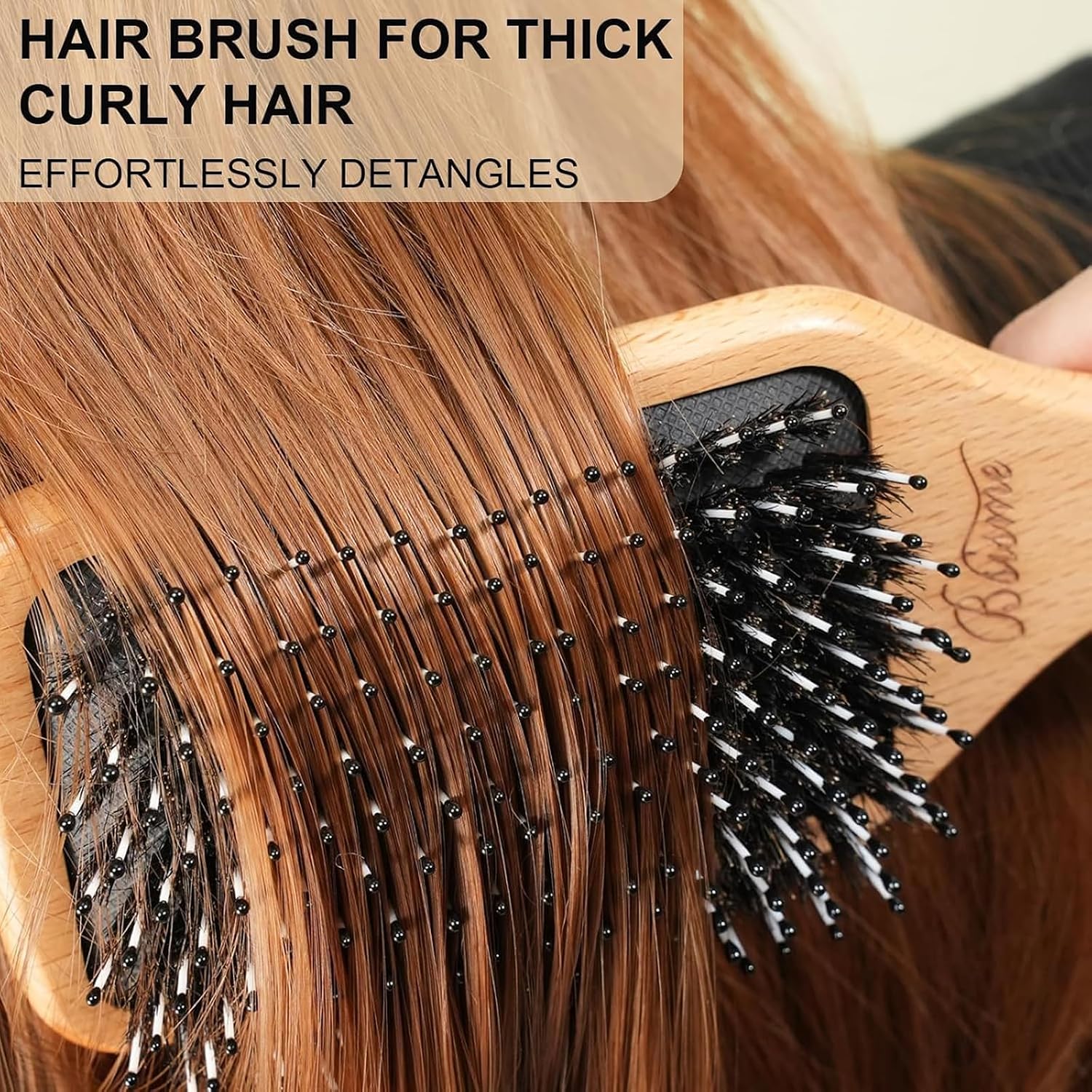 Bsisme Boar Bristle Hair Brush, Professional Detangling Brush for Women Men Kids, Anti-Static Paddle Hairbrush, Suitable for Thick Curly Straight Wet Dry Hair, Reduce Frizz Add Shine - Image 2
