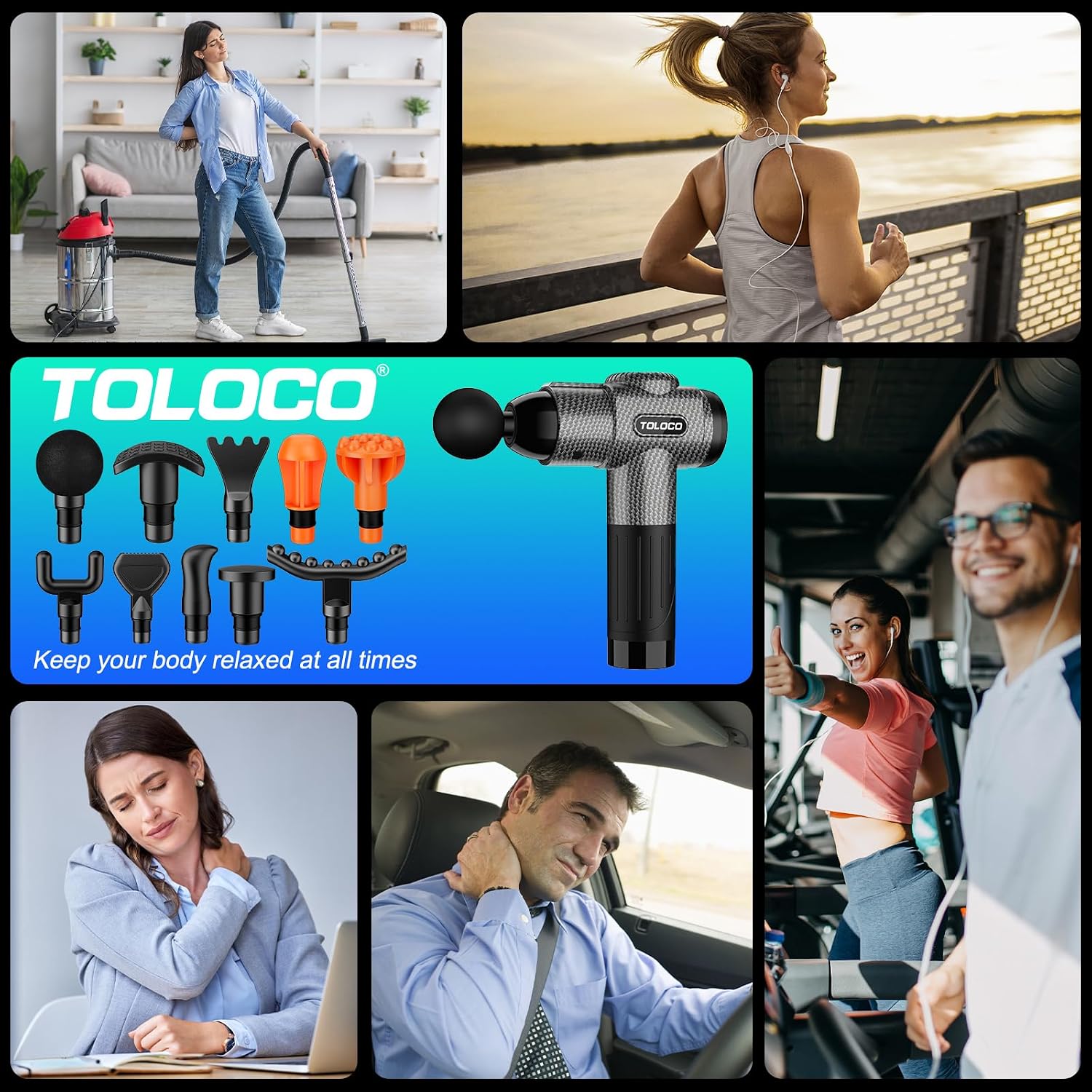 TOLOCO Massage Gun, Deep Tissue Back Massage for Athletes for Pain Relief, Percussion Massager with 10 Massages Heads & Silent Brushless Motor, Fathers Day Dad Gifts, Carbon - Image 6