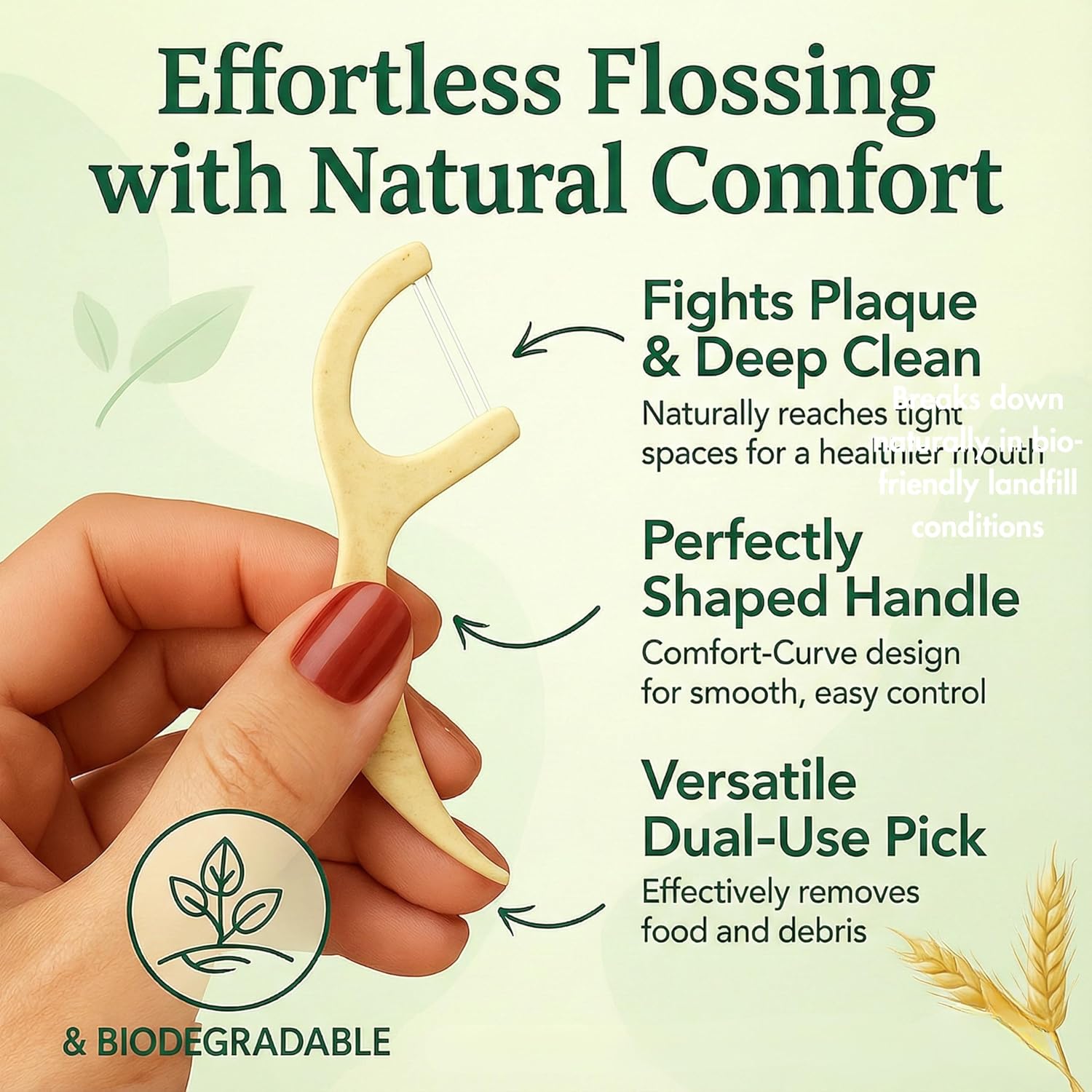 Twin Line Dental Floss Picks (220 Count) – Double Thread Tooth Flossers for 2X Cleaning, Thin & Shred-Resistant Floss, Wheat-Straw Handle | Travel Case Included Holds up to 10 Picks - Image 4
