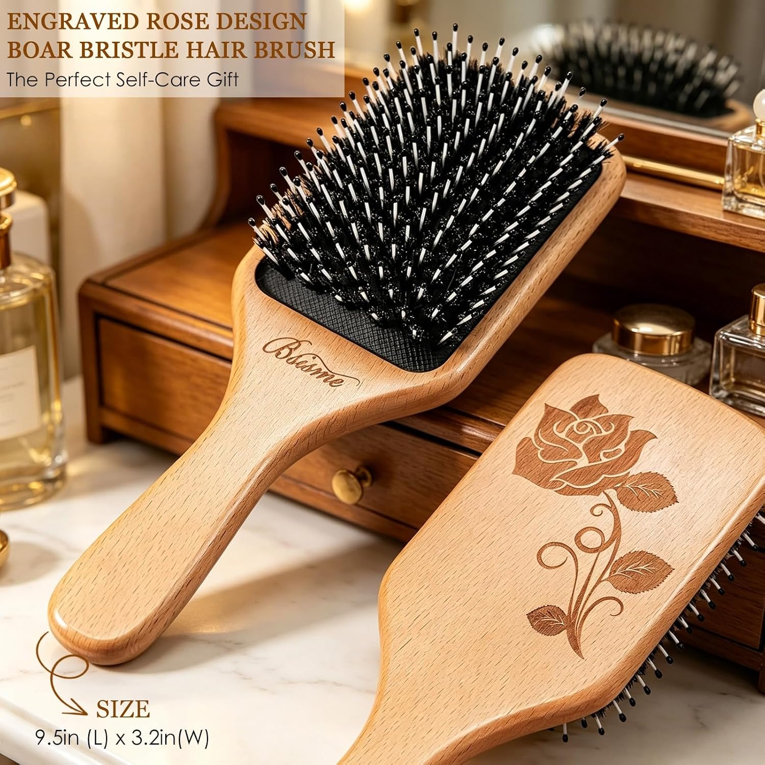 Bsisme Boar Bristle Hair Brush, Professional Detangling Brush for Women Men Kids, Anti-Static Paddle Hairbrush, Suitable for Thick Curly Straight Wet Dry Hair, Reduce Frizz Add Shine - Image 7
