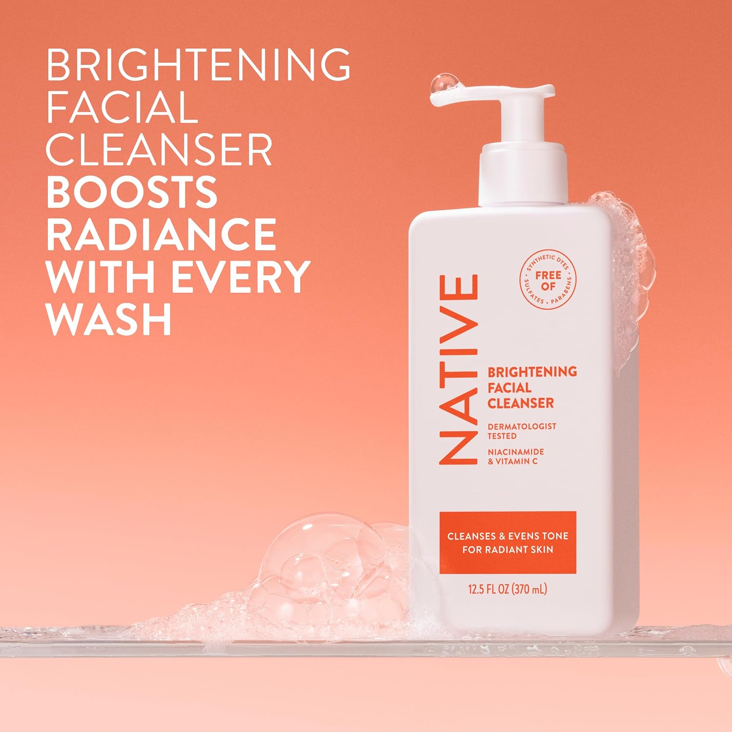 Native Brightening Facial Cleanser, for Normal Combination Skin, Sulfate Free, with Niacinamide and Vitamin C, Dermatologist Tested, 12.5 FL Oz - Image 8