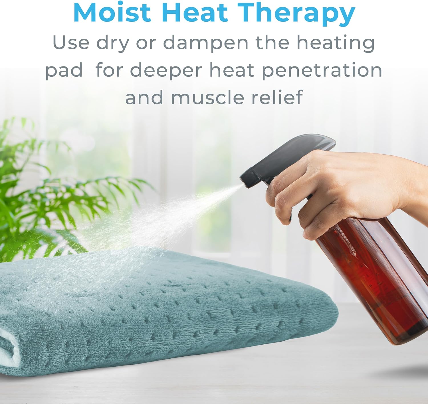Pure Enrichment PureRelief Ultra-Wide Microplush Heating Pad - 20” x 24” XXL Size & 6 Heat Settings for Temporary Neck, Shoulder & Back Pain Relief - Moist Heat Option & Machine Washable (Sea Glass) - Image 5