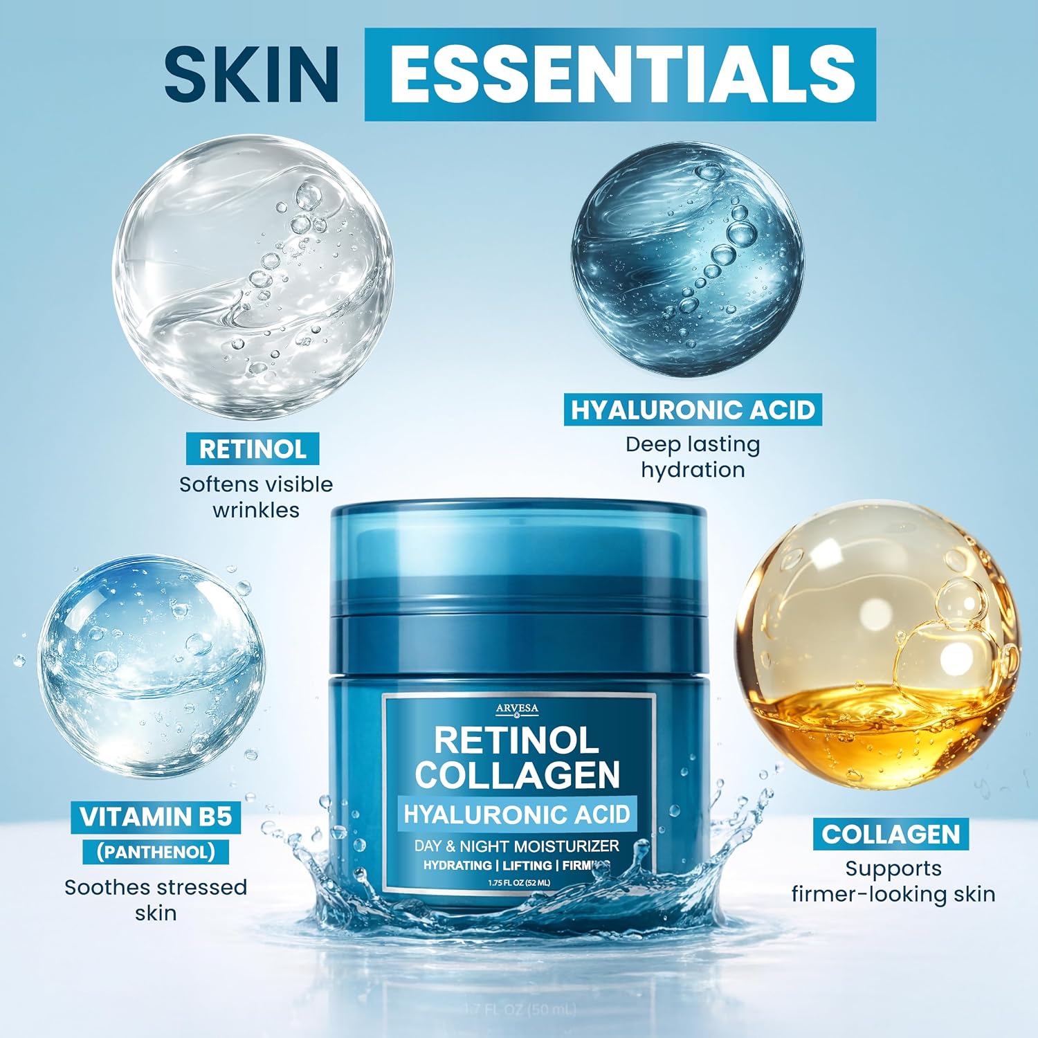 Retinol Cream for Face - Anti-Aging Moisturizer Wrinkle Cream with Collagen - Image 3