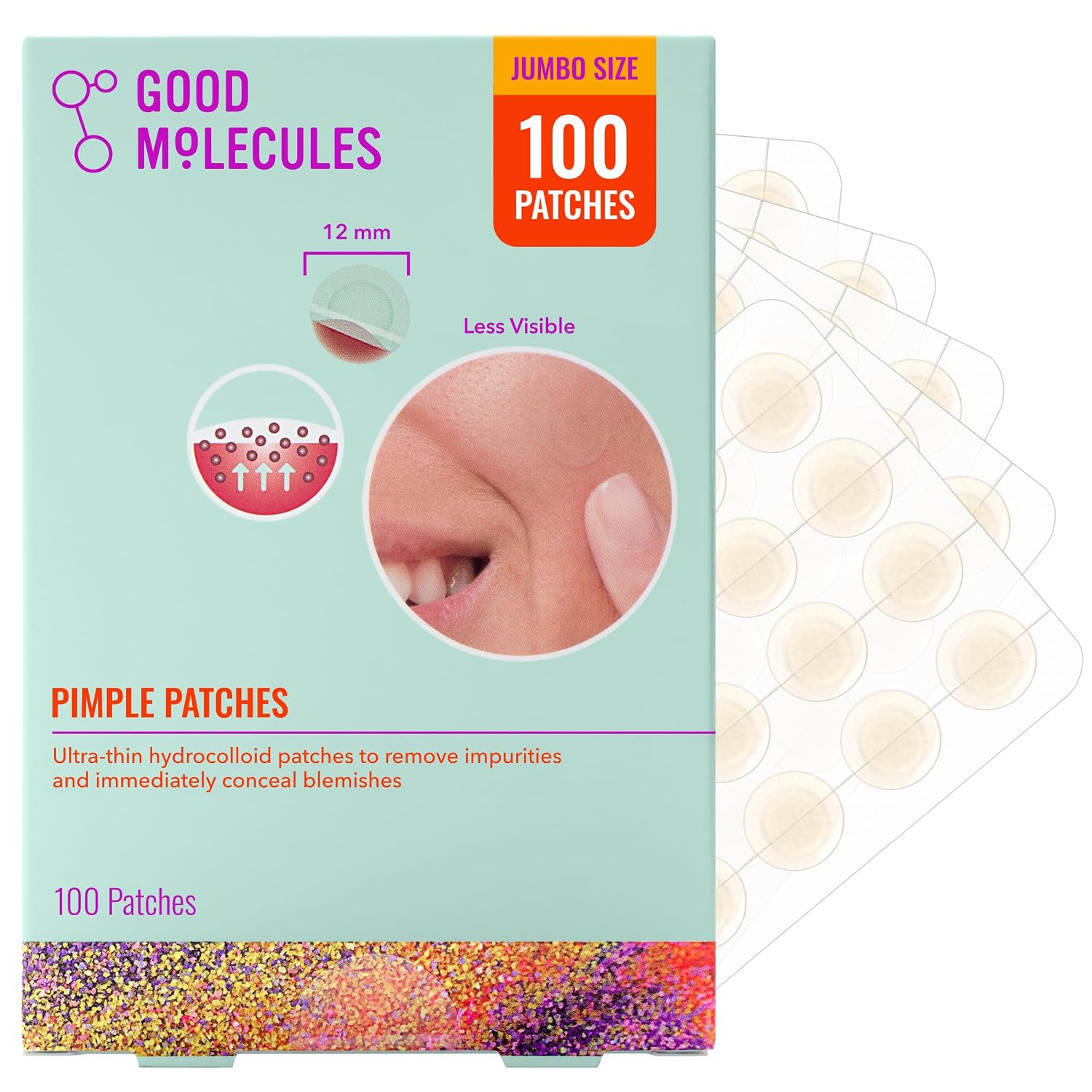 Good Molecules Pimple Patches for Face, 100 Pack – Ultra-Thin Hydrocolloid Patches, Invisible Under Makeup, Conceals Blemishes, Blackheads & Zits, Suitable for Acne-Prone Skin