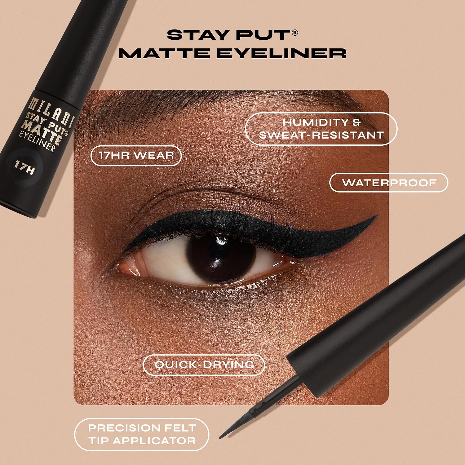 Milani Stay Put Matte Liquid Eyeliner - Black, Waterproof, 17H Wear, Cruelty-Free, Vegan, Smudgeproof, Long Lasting - Image 4