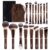 MAANGE Makeup Brushes 16Pcs Professional Foundation Powder Blush Contour Eyeshadows Double-End Makeup Brushes Set with Bag and Gift Box-CoffeeBrown